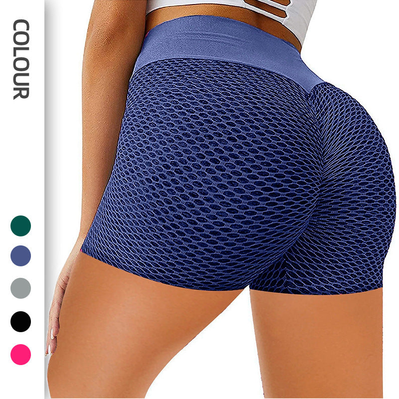 Yoga-Hose im Waben-Design, einfarbig, hüfthebende Fitness-Sport-Shorts für Damen